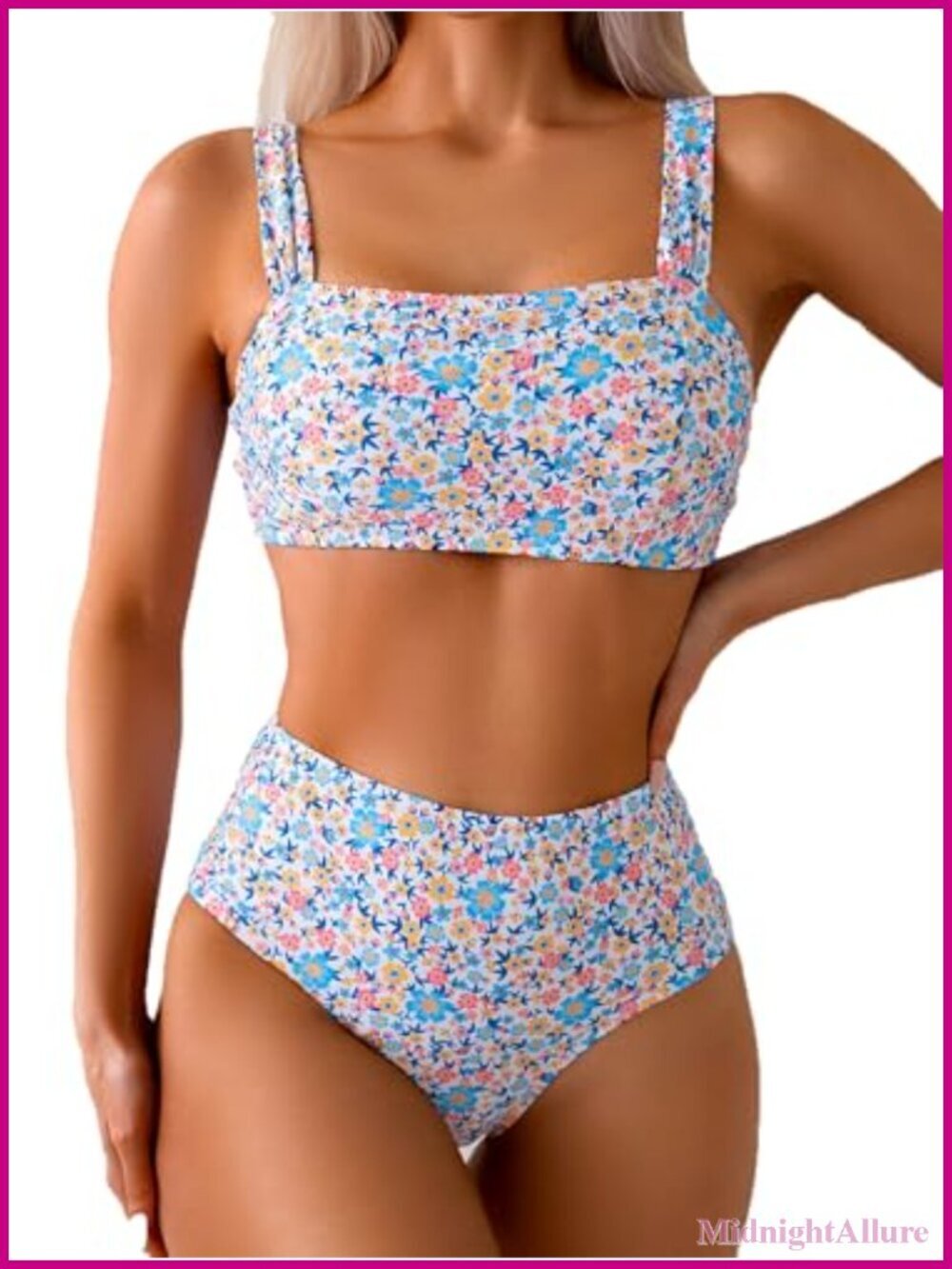 Women's High Waisted Bikini Set Wide Straps Two Piece Swimsuit Floral Print